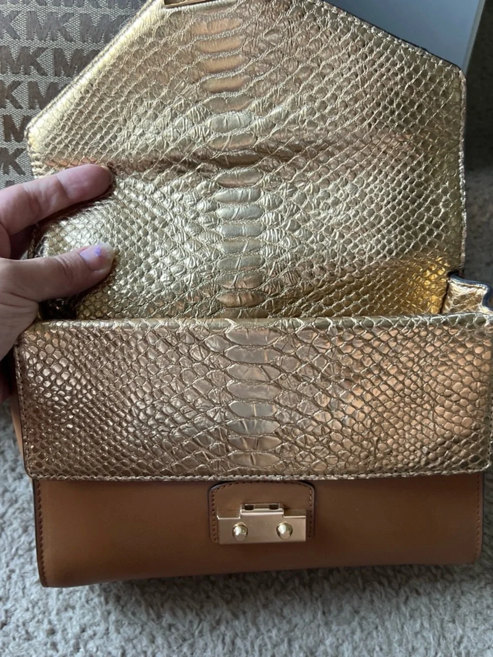 Michael Kors Black, Brown and Gold Leather Top-Handle Satchel